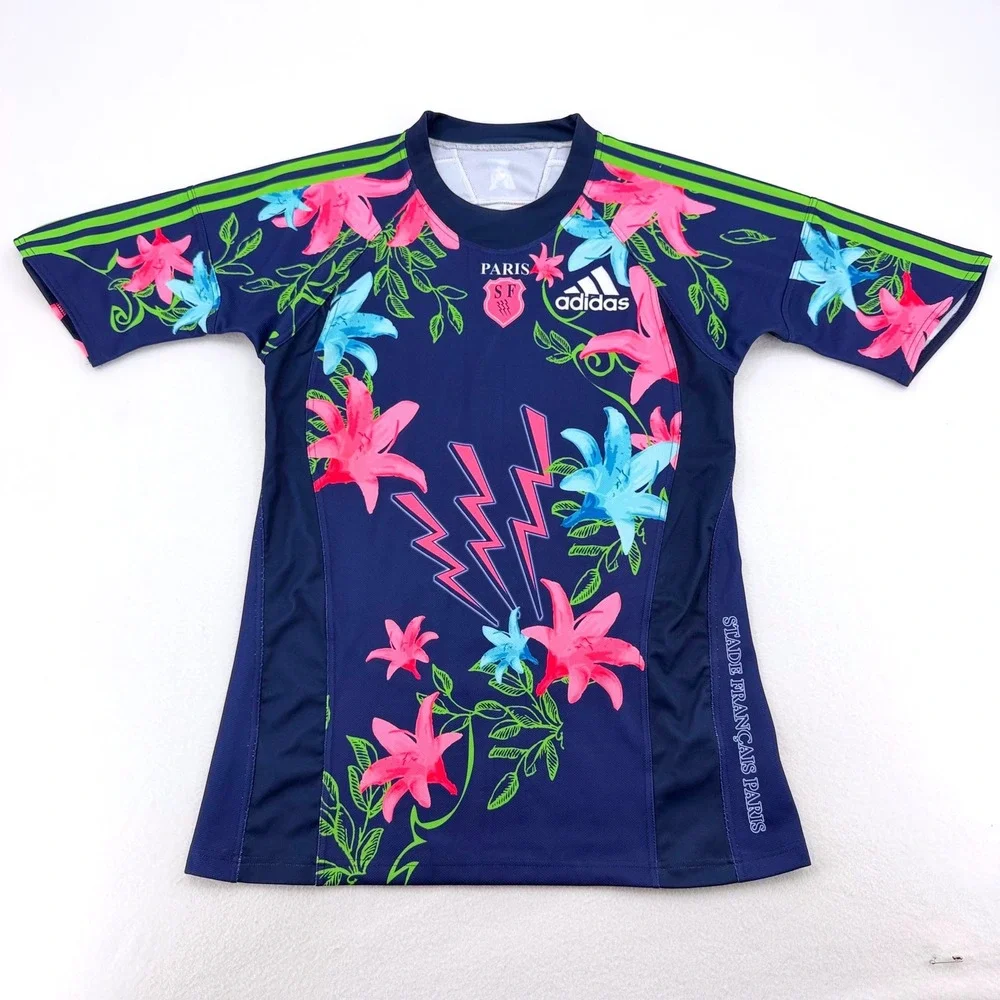 Adidas Stade Francais Paris Rugby Jersey Mens L Floral Lightning Lily France
